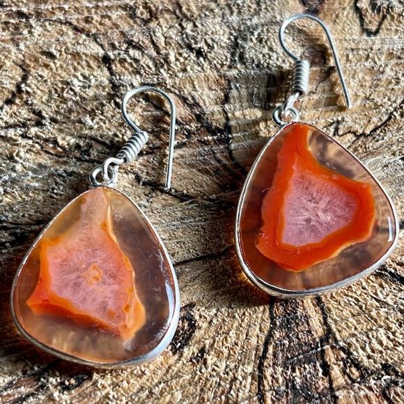 Trasluscent Solar Quartz Drusy Earrings 2” - Picture 4 of 4